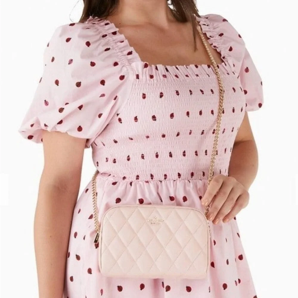 Kate Spade Quilted Leather Conch Pink Mini Camera Crossbody Bag